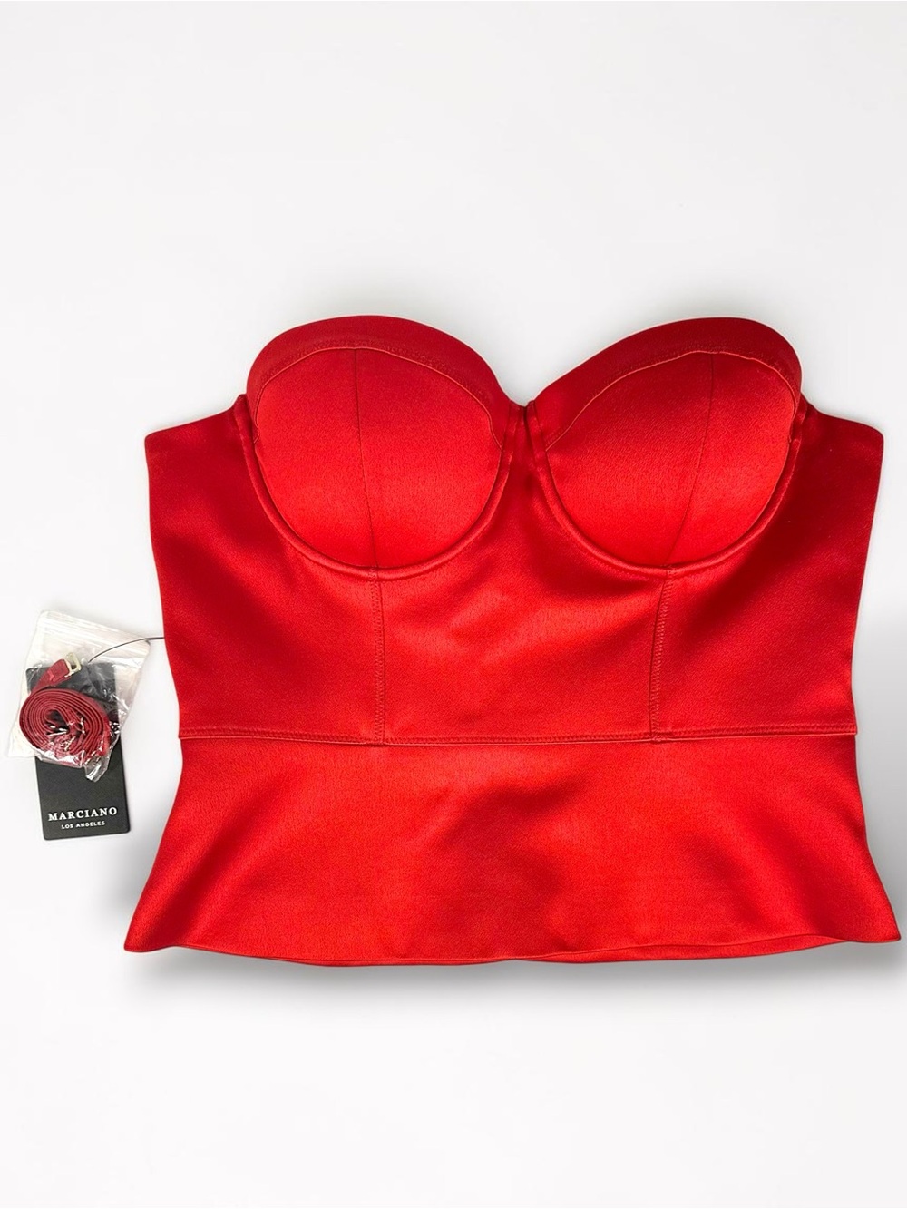 MARCIANO Red Satin Maura Bustier Peplum Corset Top Gold Zip Size 6 NWT